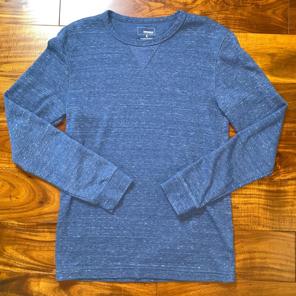 EUC Men’s Size Small, Sonoma Heathered Navy Crewneck Long Sleeve Shirt